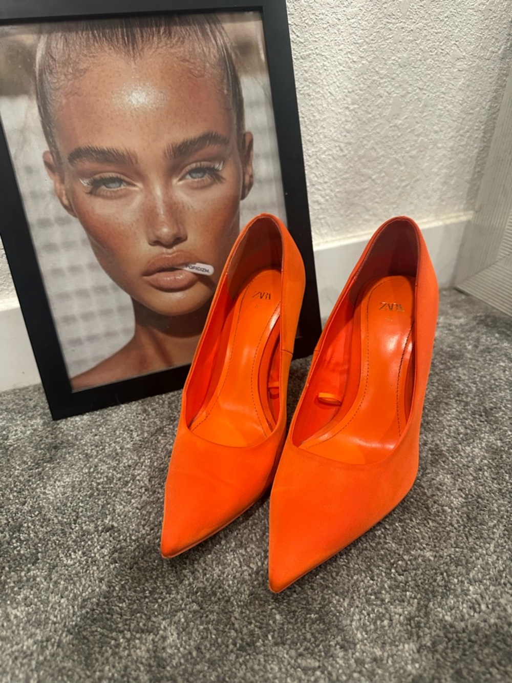 Zara Bright Orange Pointed-Toe Stiletto Pumps Sz 36